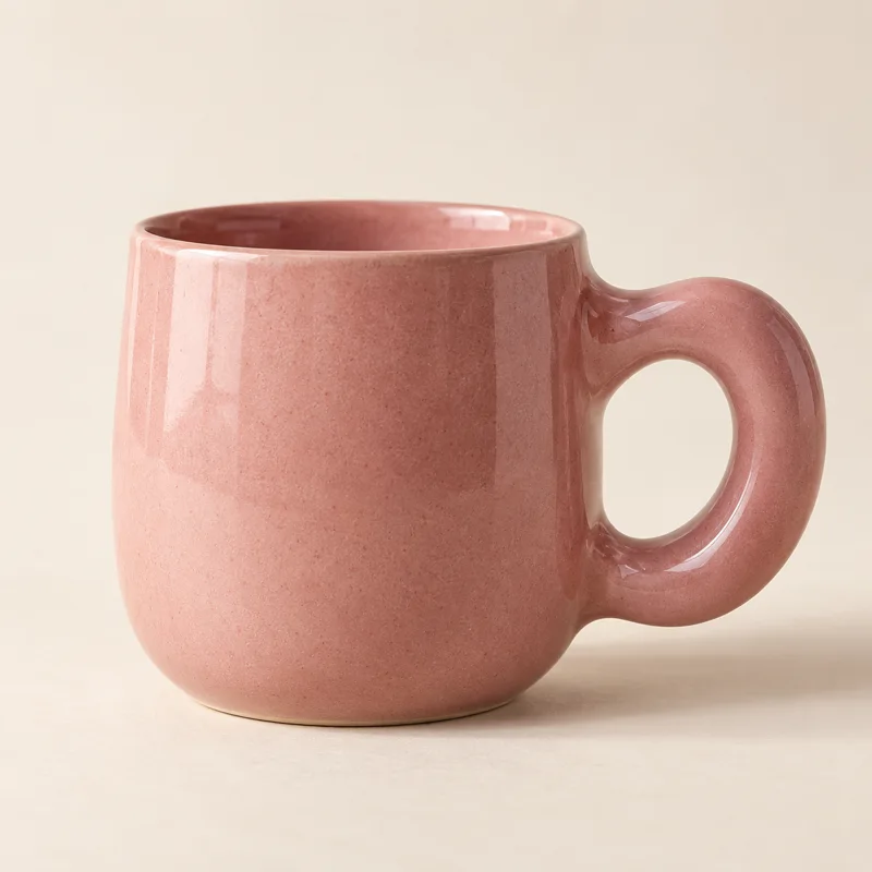 Heykelsi kulplu pudra pembe seramik kupa