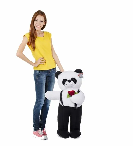 Ayakta Duran Siyah Tulumlu Panda Peluş Hayvan