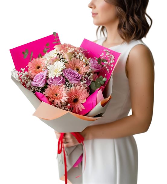 Pembe Düşler Çiçek Buketi Gerbera ve Gülün Uyumu